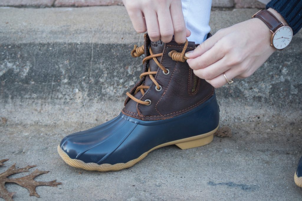 How To Tie Duck Boots Step by Step - Thrifty Pineapple