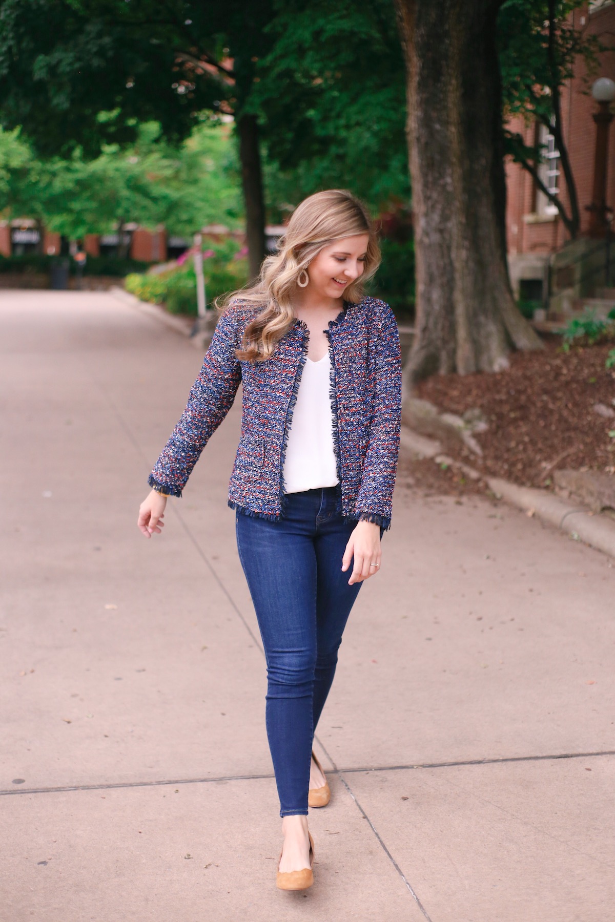 The Perfect Business Casual Tweed Blazer Outfit - Thrifty Pineapple