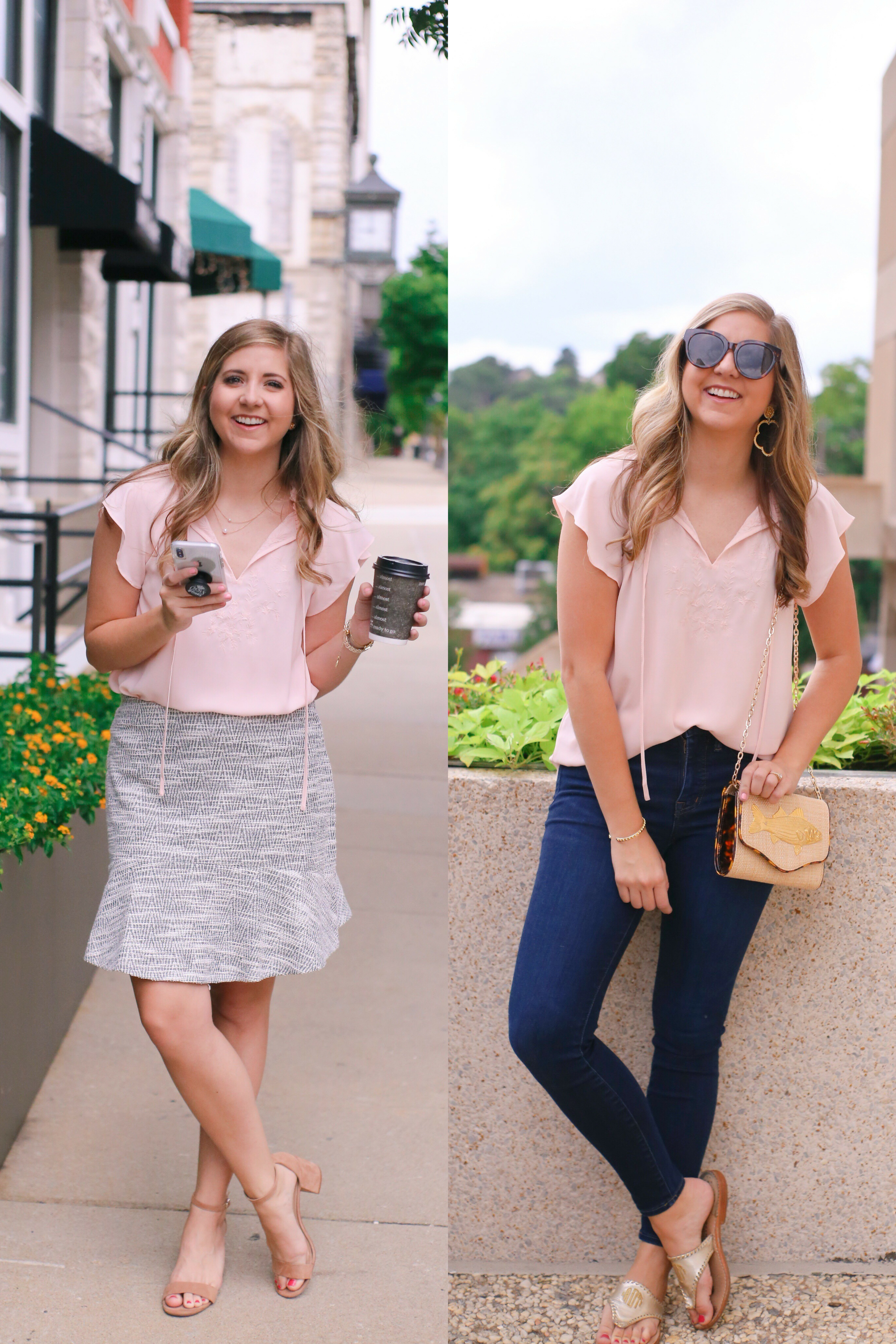 peach blouse outfit